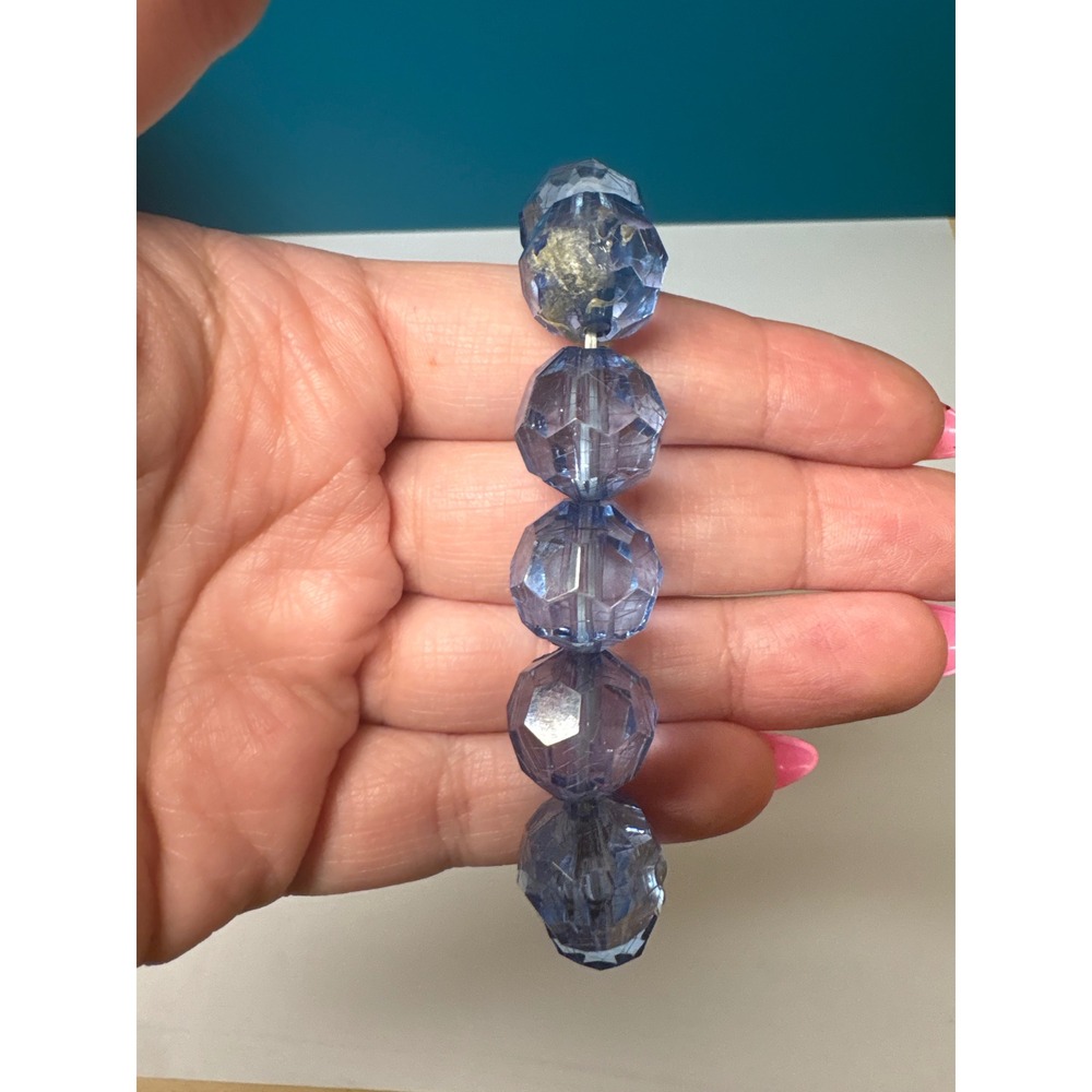 Vintage Blue Faceted Bead Stretch Bracelet Chunky Translucent Geometric
